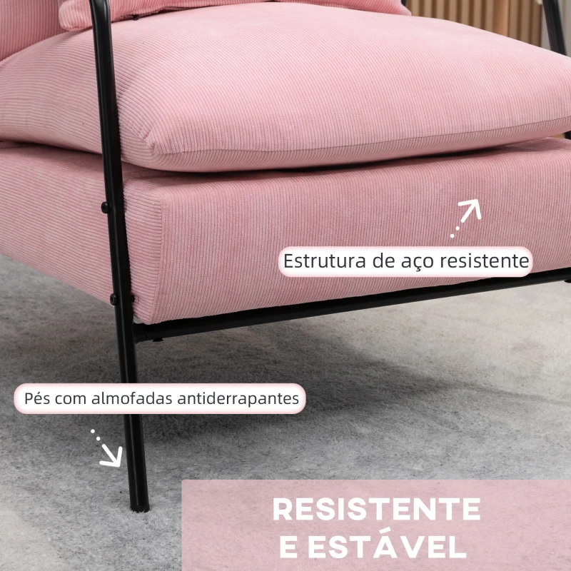 HOMCOM Poltrona Relax com Apoio para os Pés Poltrona Reclinável com Encosto Ajustável Estofada em Veludo 68x91,5x88 cm Rosa