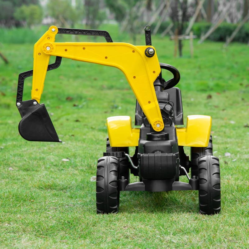 HOMCOM Excavator de jucarie cu urcare Cu pedala Vehidul de constructie pentru jocuri de simulare cu claxon pentru copii, galben(m-11)