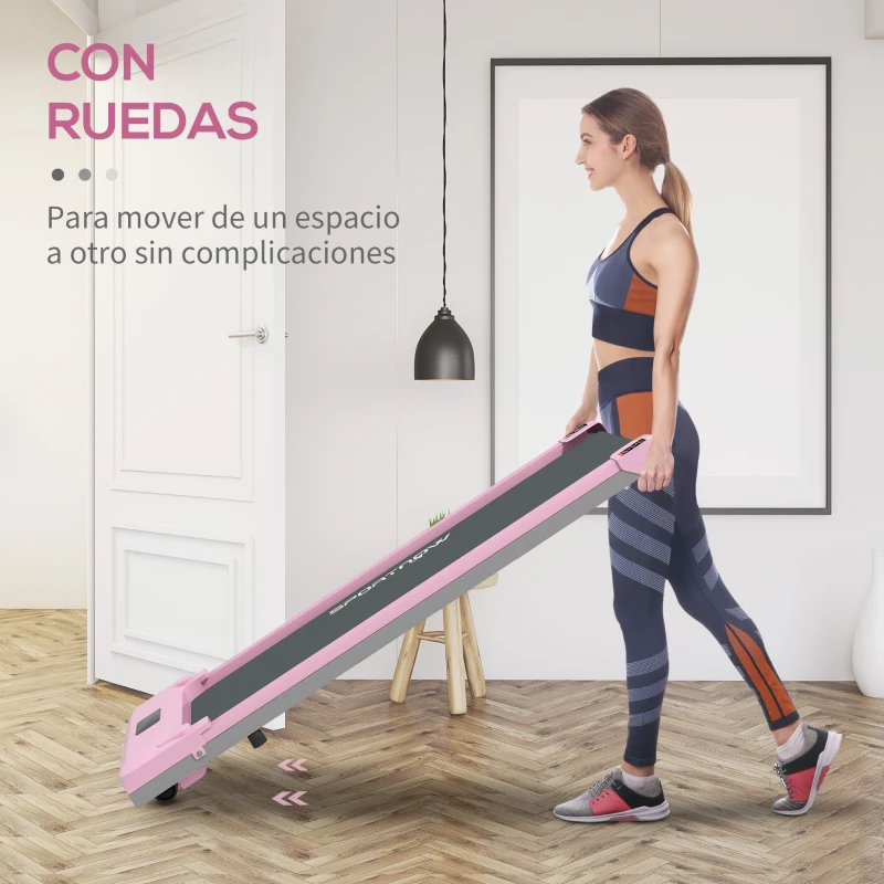 SPORTNOW Cinta de Correr Eléctrica con Velocidad Ajustable de 1-6 km/h Pantalla LED Control Remoto y 2 Ruedas 118x49x11,5 cm Rosa