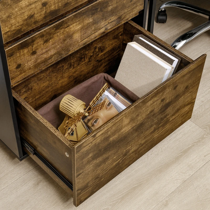 HOMCOM Comoda cu 3 Sertare din PAL in Stil rustic, 60x45x75cm, Maro si negru