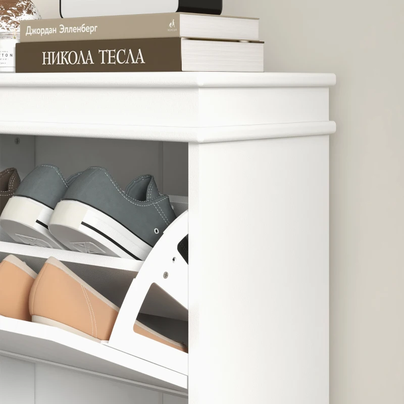 HOMCOM Móvel Sapateira Branco Sapateira Estreita com 2 Portas e Prateleira Ajustável para 10 Pares de Sapatos 54x24x82,5 cm Branco