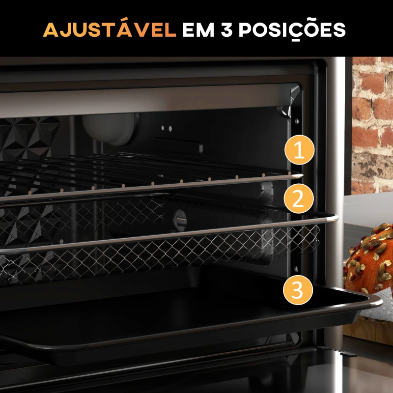 HOMCOM Mini Forno Elétrico Multifuncional de 13L 1200W com 12 Modos Temporizador e Temperatura Ajustável 33,5x32x32,5 cm Branco