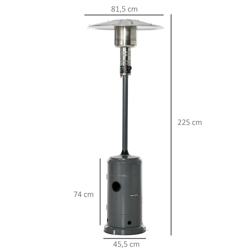 Outsunny Promiennik ciepła 12,5 KW gaz promiennik tarasowy z pokrętłem kółkami stal szary węglowy