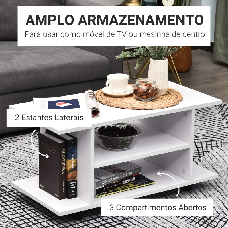 HOMCOM Móvel para TV para Televisores de Até 42 Polegadas Móvel de TV com Prateleiras e Rodas com Travão 80x40x40 cm Branco