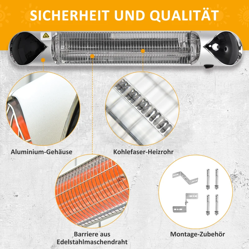 Outsunny Heizstrahler, 4 Heizstufen, mit Fernbedienung, wasserfest & staubresistent, Stahl+Aluminium, 88 x 13 x 9cm