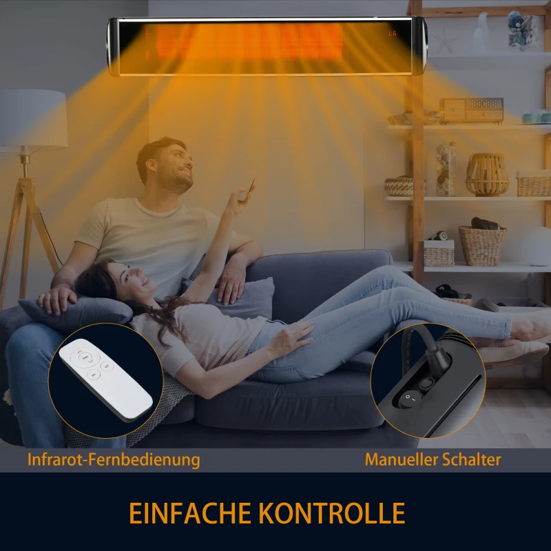 Outsunny Heizstrahler, Infrarot-Heizung, 6 Stufen, blendet nicht, mit Fernbedienung, Schwarz, Aluminium, 79 x 14 x 12 cm