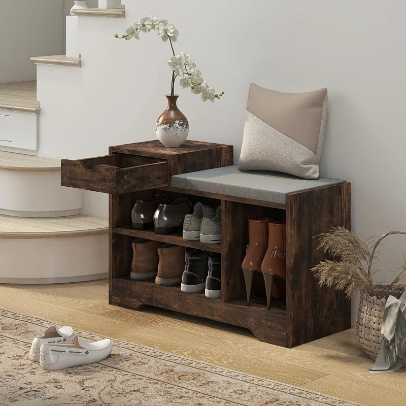 HOMCOM Multi-Compartment Shoe Bench, with Seat - Rustic Brown