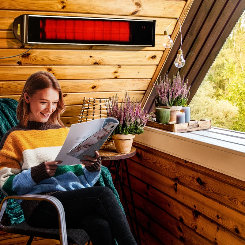 Outsunny Heizstrahler, Infrarot-Heizung, 6 Stufen, blendet nicht, mit Fernbedienung, Schwarz, Aluminium, 79 x 14 x 12 cm