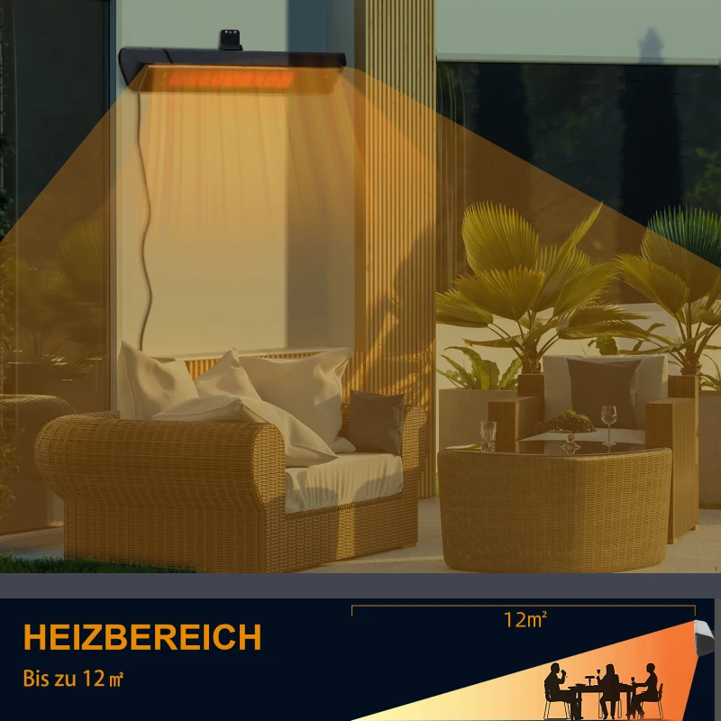 Outsunny Heizstrahler, Infrarot-Heizung, 6 Stufen, blendet nicht, mit Fernbedienung, Schwarz, Aluminium, 79 x 14 x 12 cm