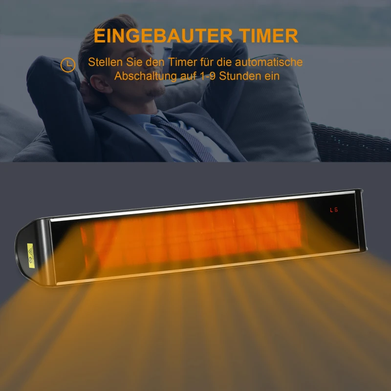 Outsunny Heizstrahler, Infrarot-Heizung, 6 Stufen, blendet nicht, mit Fernbedienung, Schwarz, Aluminium, 79 x 14 x 12 cm