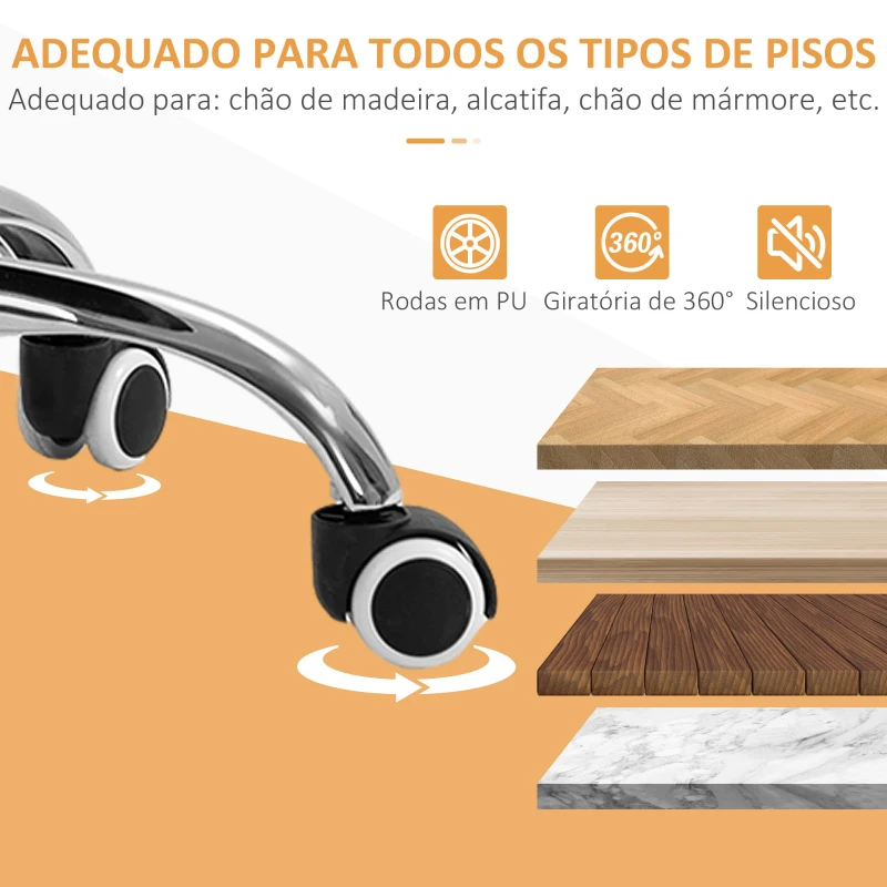Vinsetto Cadeira de Escritório sem Braços Giratória Estofada em Tecido com Altura Ajustável Estilo Moderno 48x53x80-90 cm Laranja