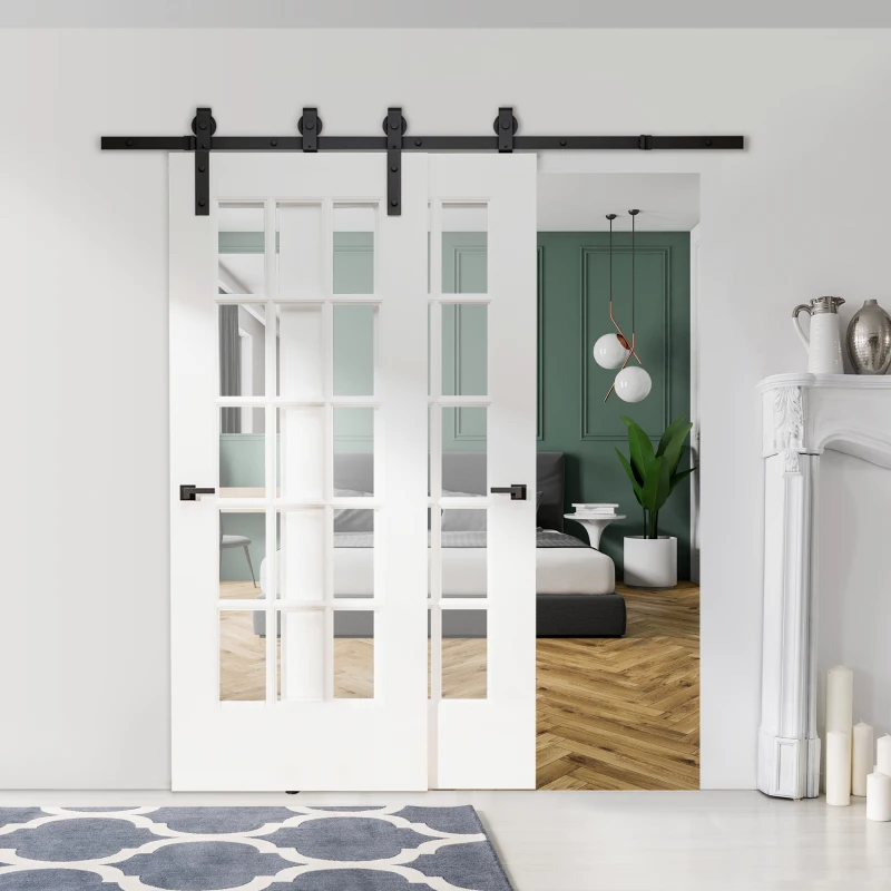 HOMCOM Kit Porta Scorrevole in Acciaio con Binario, Rulli, Fermi, Guide, Bulloni e Viti, 200x0.6x4 cm, Nero