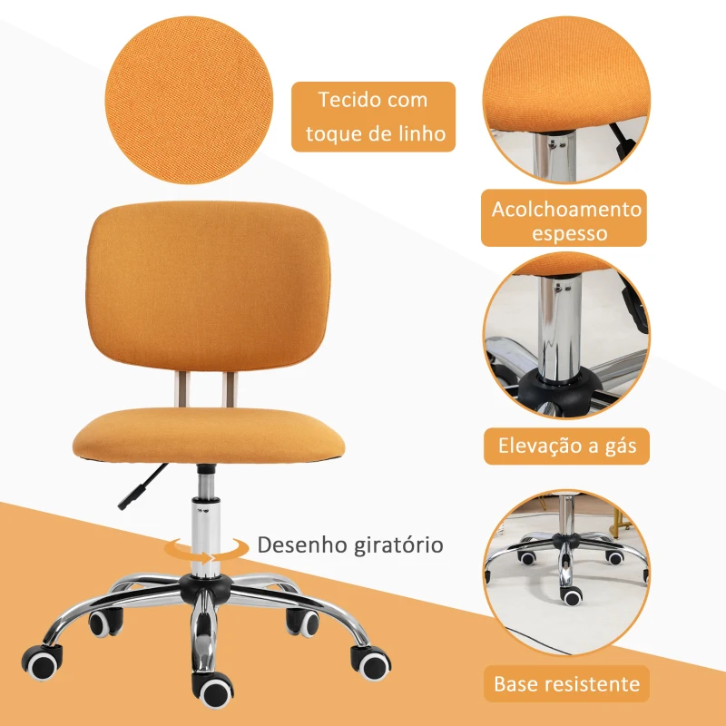 Vinsetto Cadeira de Escritório sem Braços Giratória Estofada em Tecido com Altura Ajustável Estilo Moderno 48x53x80-90 cm Laranja