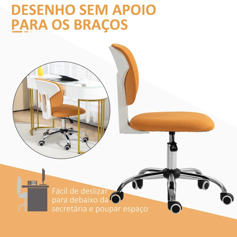 Vinsetto Cadeira de Escritório sem Braços Giratória Estofada em Tecido com Altura Ajustável Estilo Moderno 48x53x80-90 cm Laranja