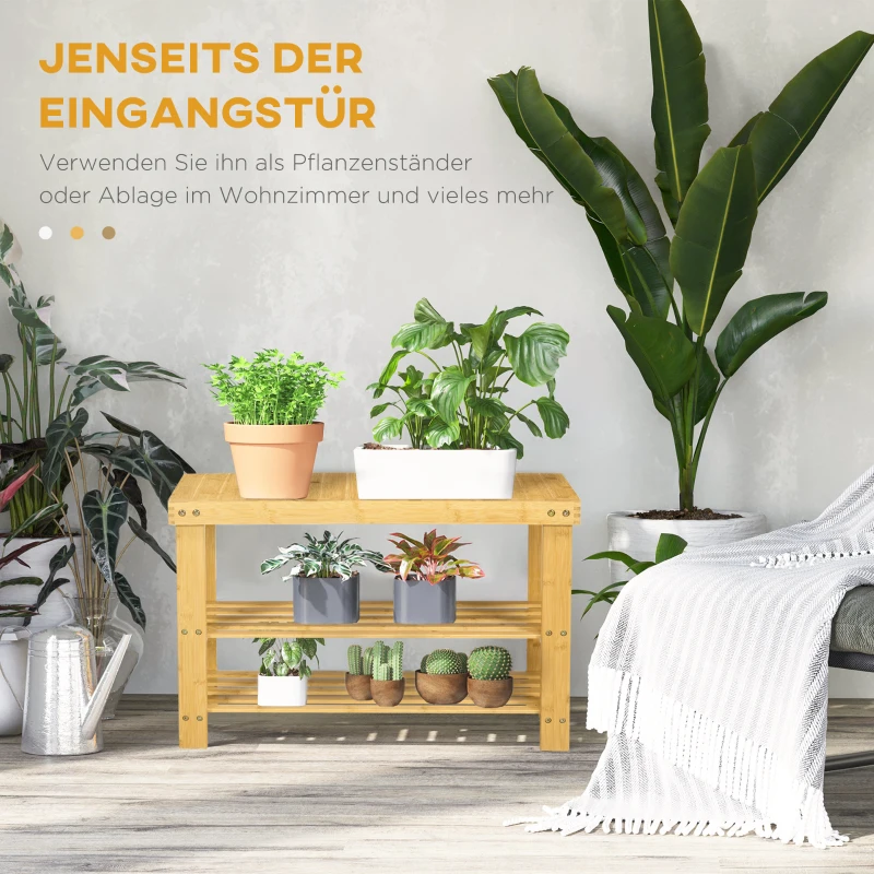 HOMCOM Schoenenbank, 3 verdiepingen, ruimte voor 6-9 paar schoenen, tot 130 kg, bamboe, 70 x 28 x 45 cm