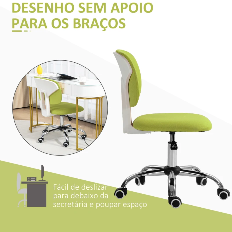 Vinsetto Cadeira de Escritório sem Braços Giratória Estofada em Tecido com Altura Ajustável Estilo Moderno 48x53x80-90 cm Verde