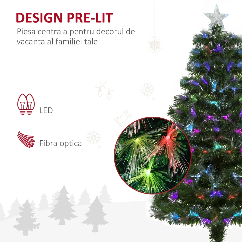 HOMCOM Pom de Craciun Artificial 120 cm PVC 130 Lumini LED verzi