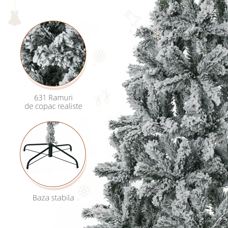 HOMCOM Brad de Craciun de 210 cm Pin artificial acoperit cu plus alb 631 de ramuri