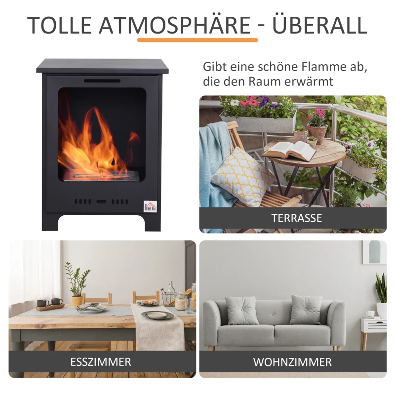 HOMCOM Bioethanol Kamin  0,9 L Ethanol Brenner, 3 Std. Brenndauer, Innenkamin ohne Rauch, Metall, 40 x 30 x 50 cm, Tischkamin für Wohnzimmer & Schlafzimmer