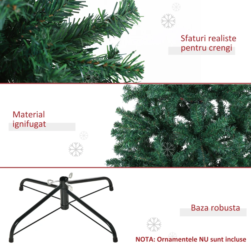 HOMCOM Brad de Craciun 180cm artificial baza detasabila 1000 ramuri PVC si otel