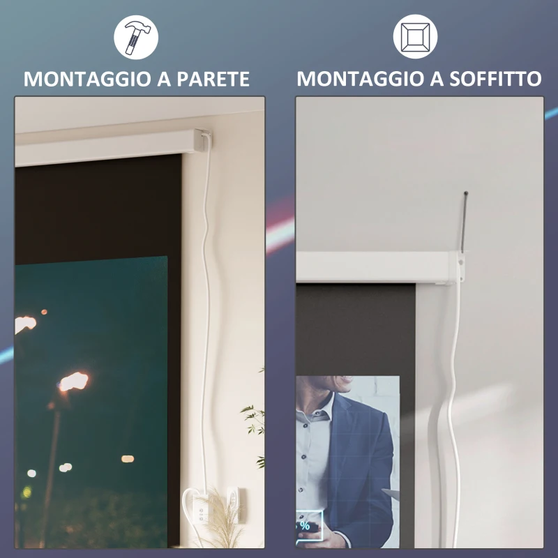 HOMCOM Telo Proiettore 100 Pollici con Telecomando, in PVC e Metallo, 247x7.5x168 cm, Bianco