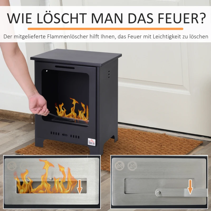 HOMCOM Bioethanol Kamin  0,9 L Ethanol Brenner, 3 Std. Brenndauer, Innenkamin ohne Rauch, Metall, 40 x 30 x 50 cm, Tischkamin für Wohnzimmer & Schlafzimmer