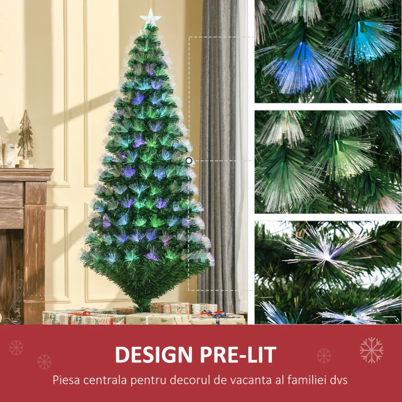 HOMCOM brad artificial de Craciun, cu fibra optica, 180 cm