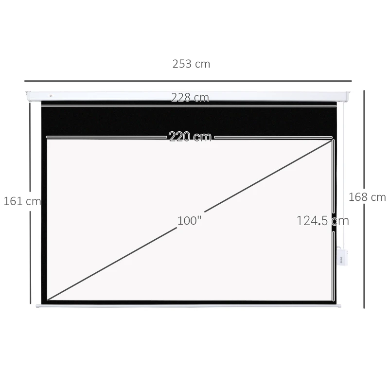 HOMCOM Telo Proiettore 100 Pollici con Telecomando, in PVC e Metallo, 247x7.5x168 cm, Bianco