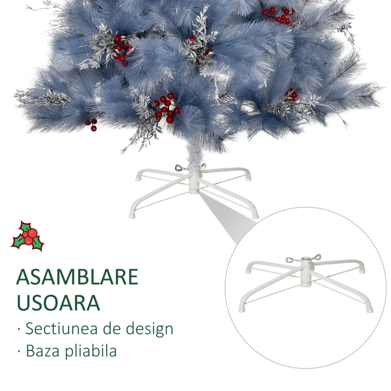 HOMCOM Brad de Craciun artificial 150cm 222 ramuri cu baza si decoratiuni gri