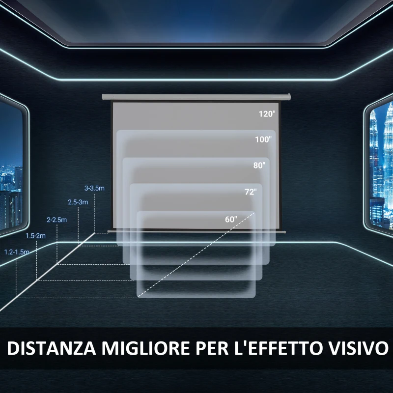 HOMCOM Telo Proiettore 100 Pollici con Telecomando, in PVC e Metallo, 247x7.5x168 cm, Bianco