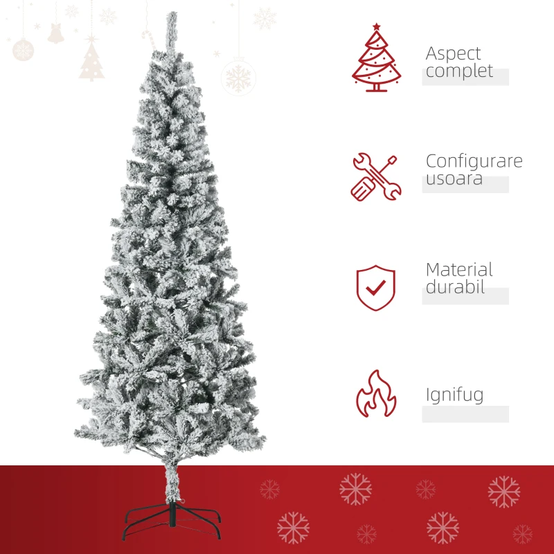 HOMCOM Brad de Craciun de 210 cm Pin artificial acoperit cu plus alb 631 de ramuri