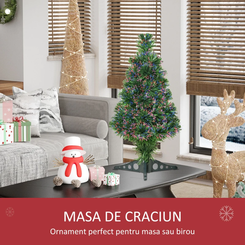 HOMCOM Brad de Craciun Artificial cu 55 Ramuri din Fibra Optica 60cm, Verde