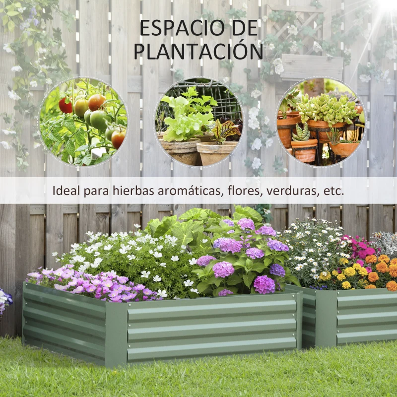 Outsunny Set de 2 Arriates de Jardín de Acero Huerto Urbano Jardinera Macetero Cuadrado para Cultivos Plantas Flores Patio Exterior 100x100x30 cm Verde