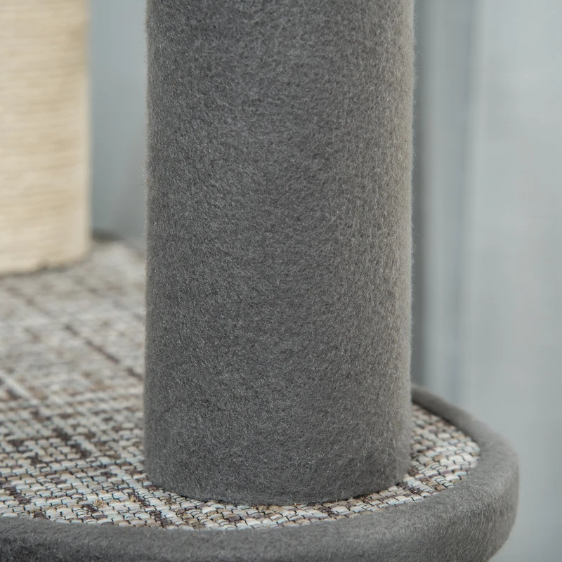 PawHut Árbol para Gatos Grande 49x49x130 cm Torre Escalador para Gatos con Múltiples Plataformas Postes de Sisal Beige y Gris