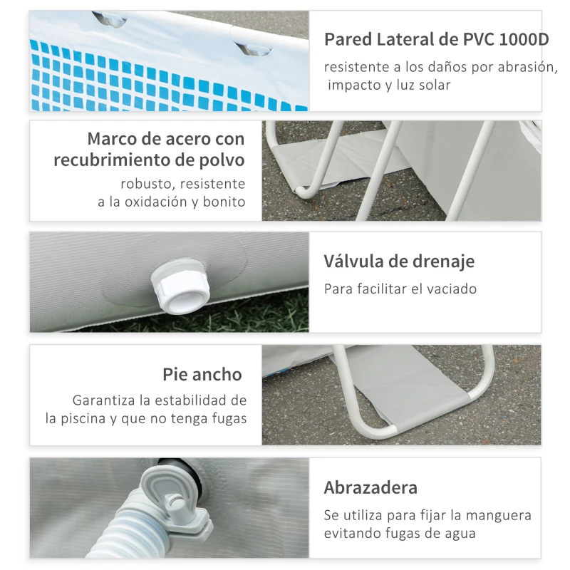 Outsunny Piscina Desmontable 440x240x122 cm con Depuradora de Cartucho 4,000 L/H y Marco de Acero 9760 L Gris