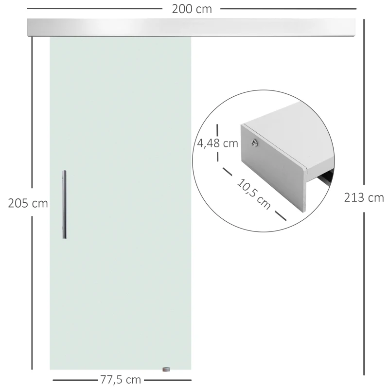 HOMCOM Puerta Corredera de Cristal 77,5x205 cm Puerta Corrediza Deslizante con Riel de Cristal de Seguridad Translúcido(m-3)