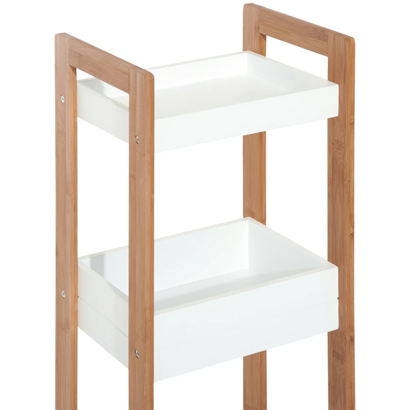HOMCOM Estantería de Baño con 3 Estantes Organizador de Almacenaje Bambú para Cocina Sala de Estar Lavadero 27,5x20,8x74 cm Color Blanco y Natural