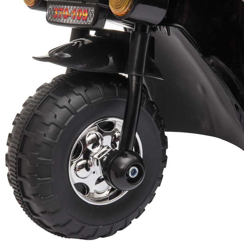 HOMCOM Moto Eléctrica para Niños de 18-36 Meses Moto de Batería 6V Motocicleta Infantil con 3 Ruedas Música Bocina Faros Baúl 80x35x52 cm Negro