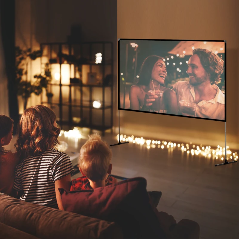 HOMCOM Pantalla de Proyector con Soporte 80 Pulgadas HD Pantalla 16:9 con Bolsa de Transporte 187x50x167,5 cm Blanco