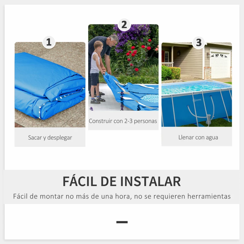 Outsunny Piscina Desmontable 440x240x122 cm con Depuradora de Cartucho 4,000 L/H y Marco de Acero 9760 L Azul