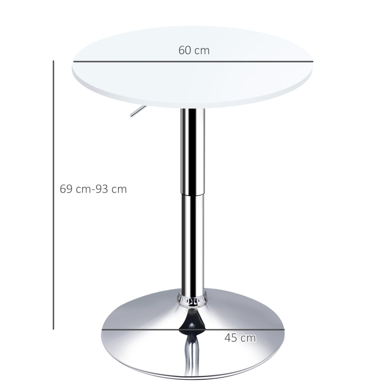 HOMCOM Mesa de Bar Regulable en Altura con Base Redonda y Antideslizante para Cocina Comedor Ø60x69-93 cm Blanco