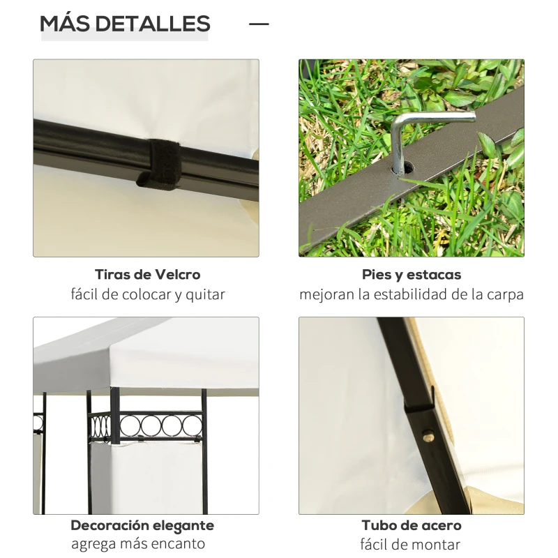 Outsunny Cenador de Jardín con Doble Techo Carpa 3x3m para Exterior con Marco Metálico Columnas Decorativas 300x300x265 cm Crema