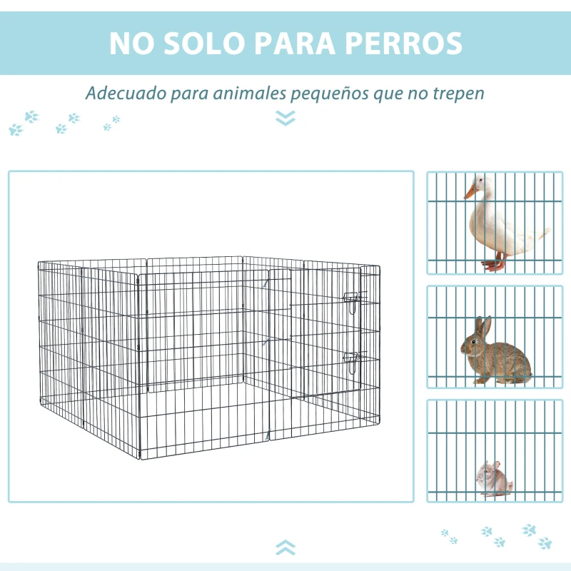 PawHut Parque de Juegos para Perros 8 Paneles 76x61cm Plegables Jaula Metálica para Mascotas con Puerta y Doble Cerradura Negro