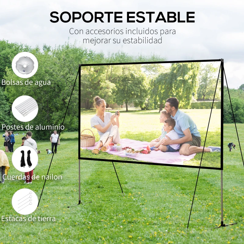 HOMCOM Pantalla de Proyector con Soporte 80 Pulgadas HD Pantalla 16:9 con Bolsa de Transporte 187x50x167,5 cm Blanco
