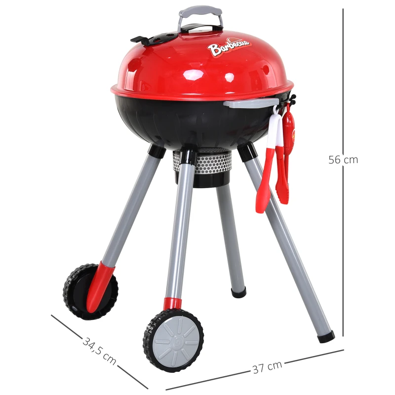 HOMCOM Juego de Barbacoa para Niños Mayores de 3 Años con Accesorios de 39 Piezas Luz y Sonido Juguete de Simulación BBQ de Carbón 34,5x37x56 cm Rojo