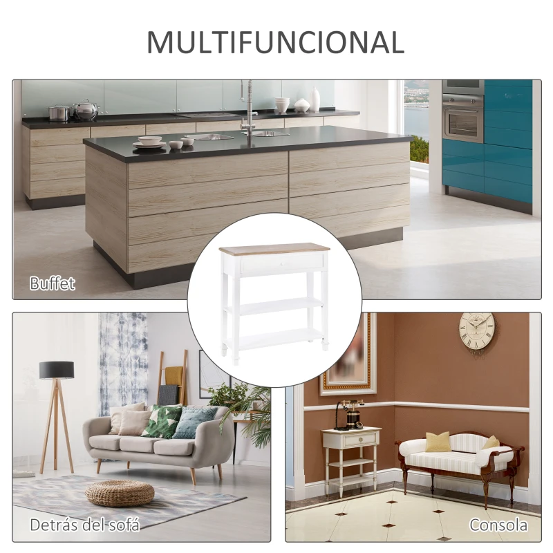 HOMCOM Mesa Consola Mesa Recibidor con 2 Estantes y Cajón para Entrada Pasillo Salón 75,6x27,5x80,5 cm Blanco(m-5)