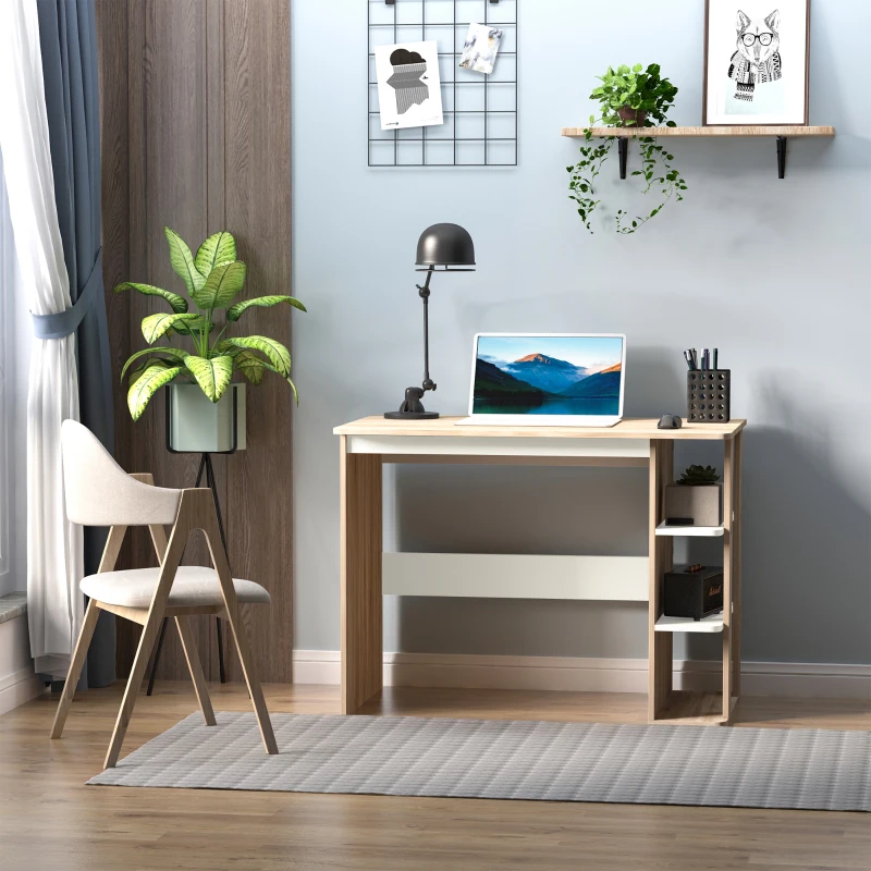 HOMCOM Mesa de Escritorio 2 en 1 con Estante de 3 Niveles Gran Superficie Espacio Almacenaje Amplio Mesa de Oficina Dormitorio Estudio 100x55x74 cm Madera