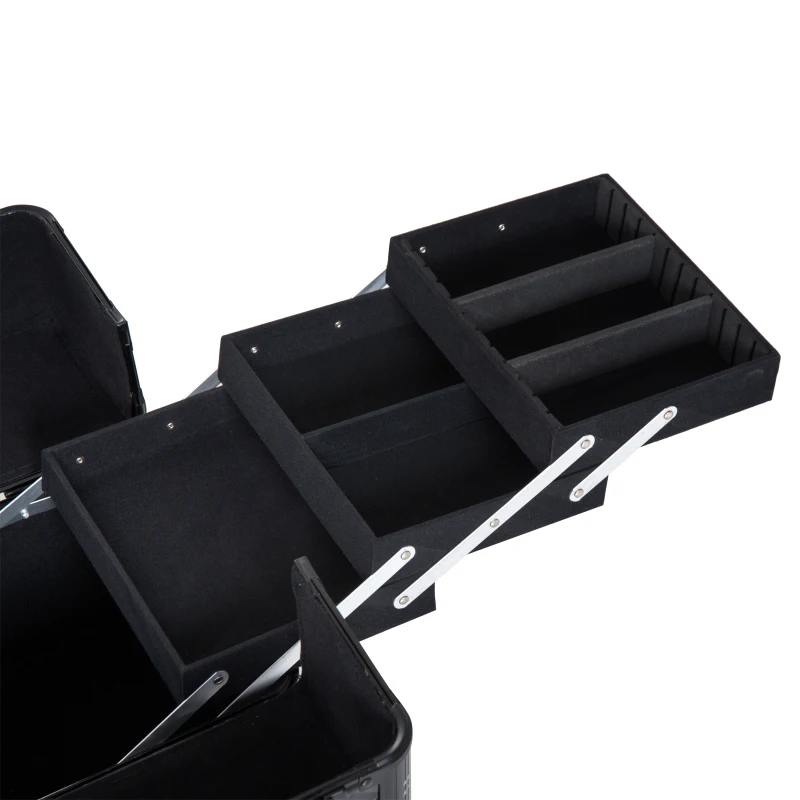 HOMCOM Estuche de Maquillaje Maletín para Maquillaje Organizador Cosméticos Profesional Caja de Belleza Portátil 4 Niveles 35.5x20x25.5cm Aluminio