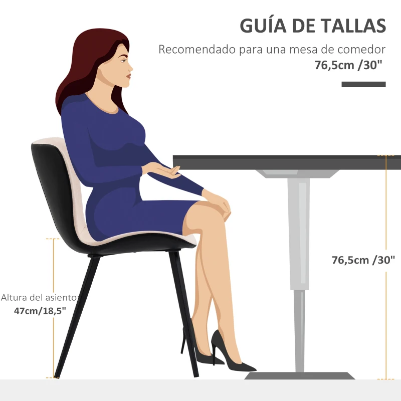 HOMCOM Conjunto de 2 Sillas de Comedor Juego de Sillas Modernas con Respaldo Ergonómico 47,5x58x79,5 cm Rosa