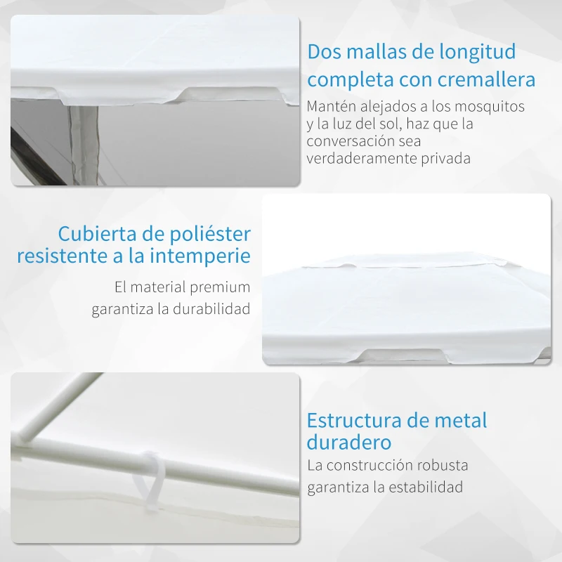 Outsunny Cenador de Exterior 4x3 m con Mosquiteras Laterales Doble Techo y Puertas con Cremallera Blanco y Negro